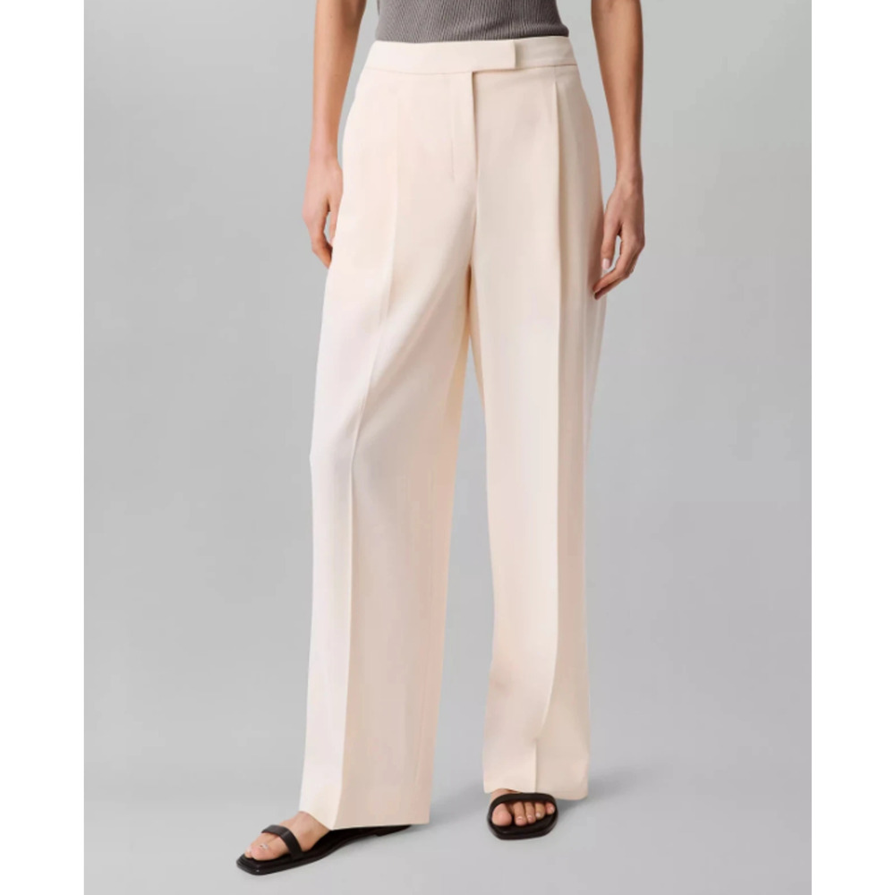 Calvin Klein Women's Soft Crepe Pleated Straight-Leg Pants Ecru Size 8R 17058